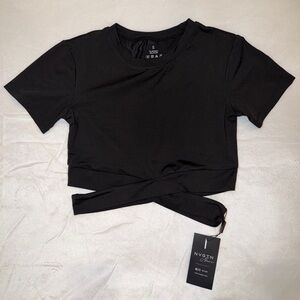 New NVGTN Black Wrap-Front Cropped Tee
